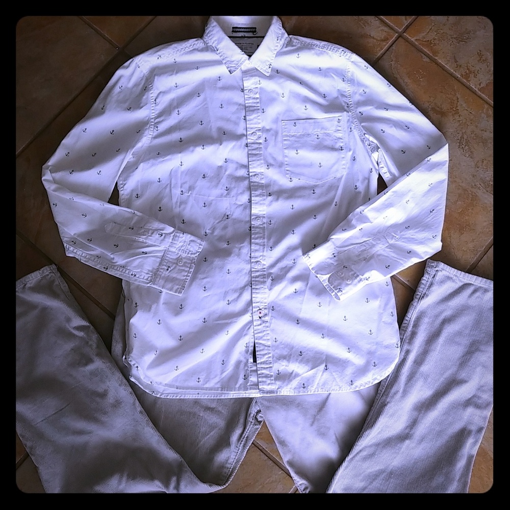 Denim and Flower Long Sleeve Shirt slim fit